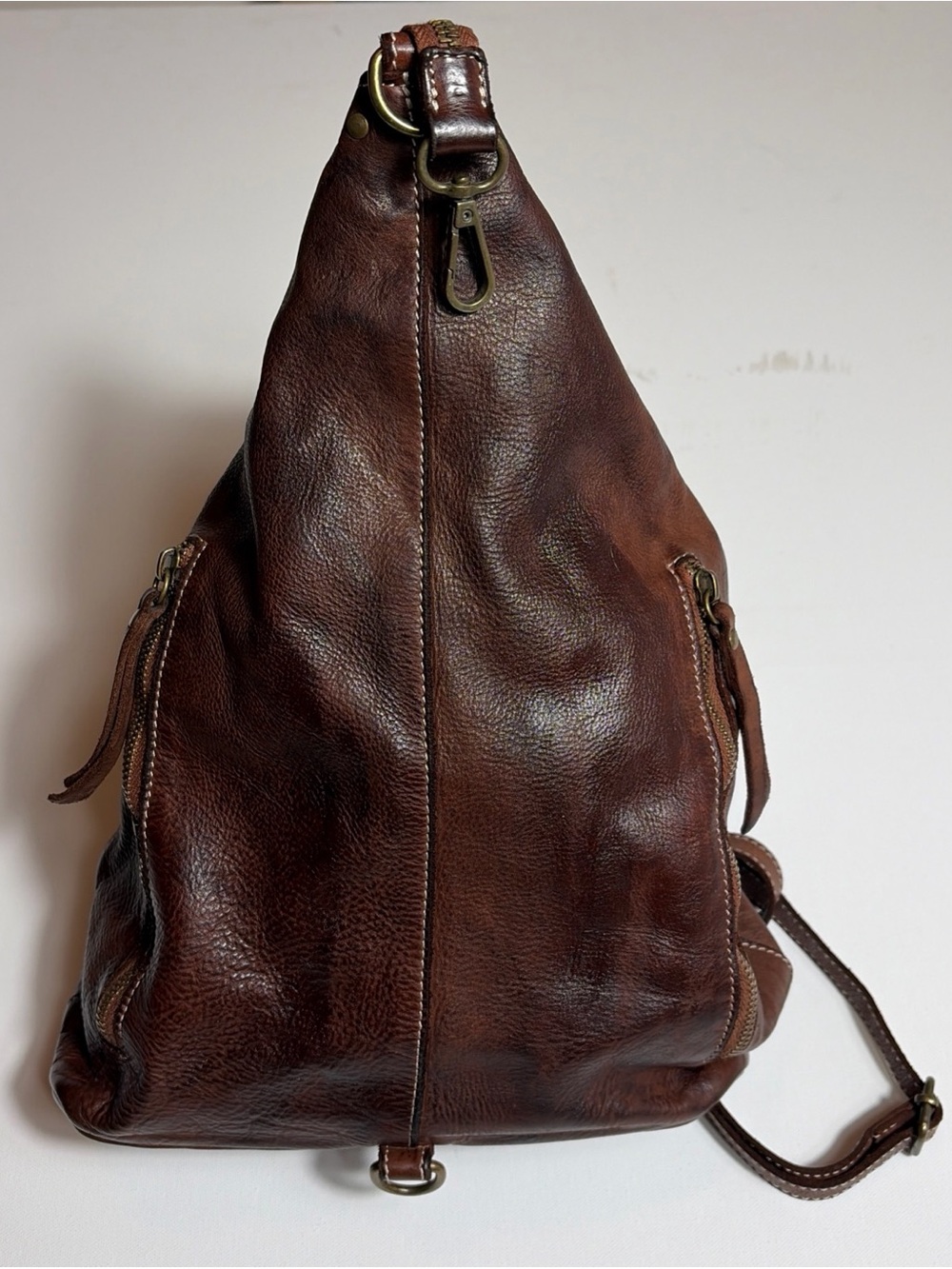 Costanza Rota Made Italy Mocha Brown Leather Brass Backpack Bag Tote Large